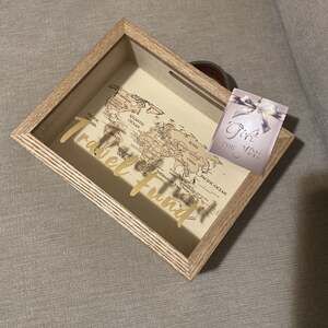 Wooden "Travel Fund" Keepsake Box with World Map Design 7x9 inches